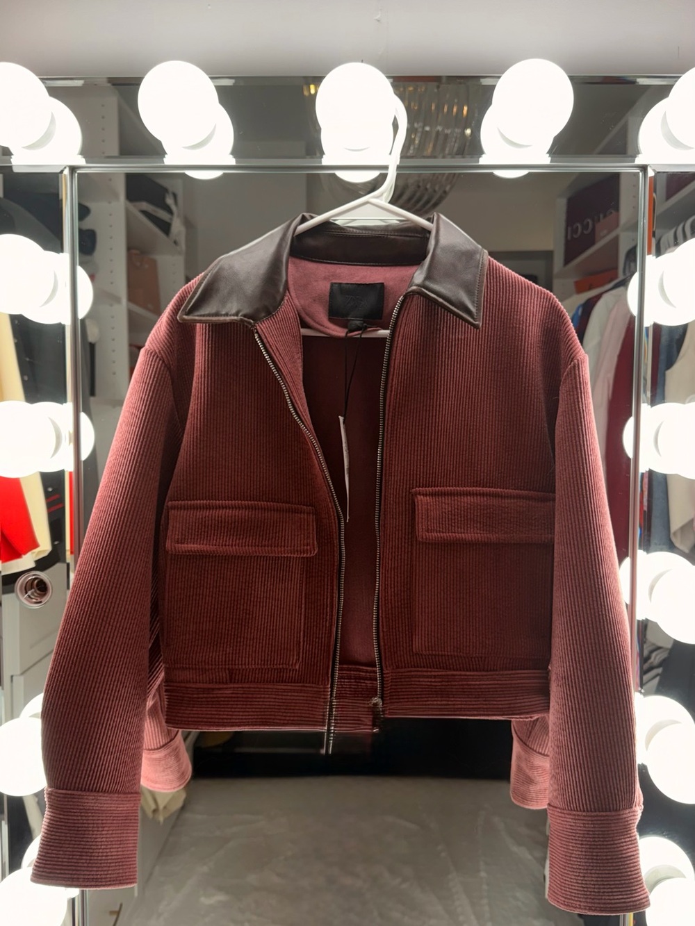 Zara Burgundy Corduroy Cropped Jacket NWT